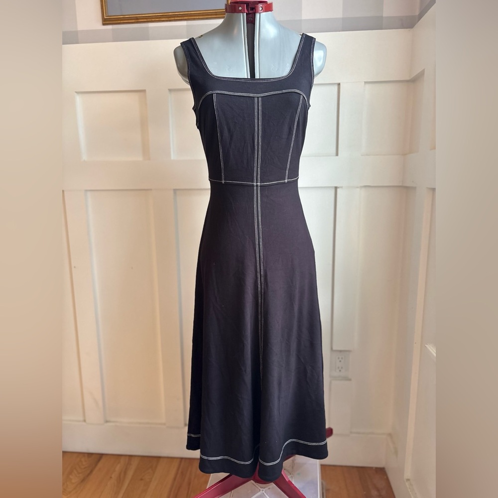 LOFT Black Midi Tank Dress with White Contrast Stitching Classic Coastal 2
